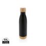 Vacuum stainless steel bottle with bamboo lid and bottom Black