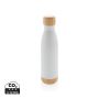 Vacuum stainless steel bottle with bamboo lid and bottom White