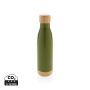 Vacuum stainless steel bottle with bamboo lid and bottom Green