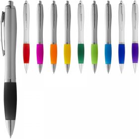 Nash ballpoint pen silver barrel and coloured grip (blue ink) Green
