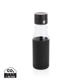 Ukiyo glass hydration tracking bottle with sleeve black