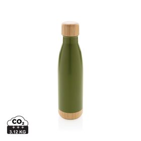 Vacuum stainless steel bottle with bamboo lid and bottom Green