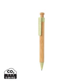 Bamboo pen with wheatstraw clip Green