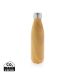 Vacuum insulated stainless steel bottle with wood print yellow