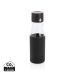 Ukiyo glass hydration tracking bottle with sleeve black