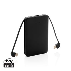 5.000 mAh Pocket Powerbank with integrated cables Black